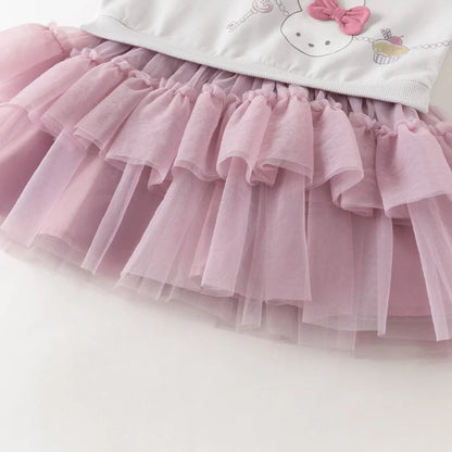 Robe Effet 2-en-1 Sweat et Tulle enfant fille –Violette