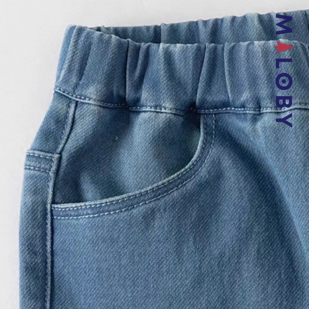 Pantalon jean avec broderies lapin enfant fille-Bleu