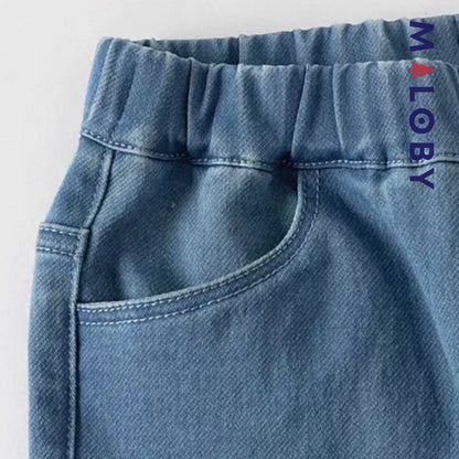 Pantalon jean avec broderies lapin enfant fille-Bleu