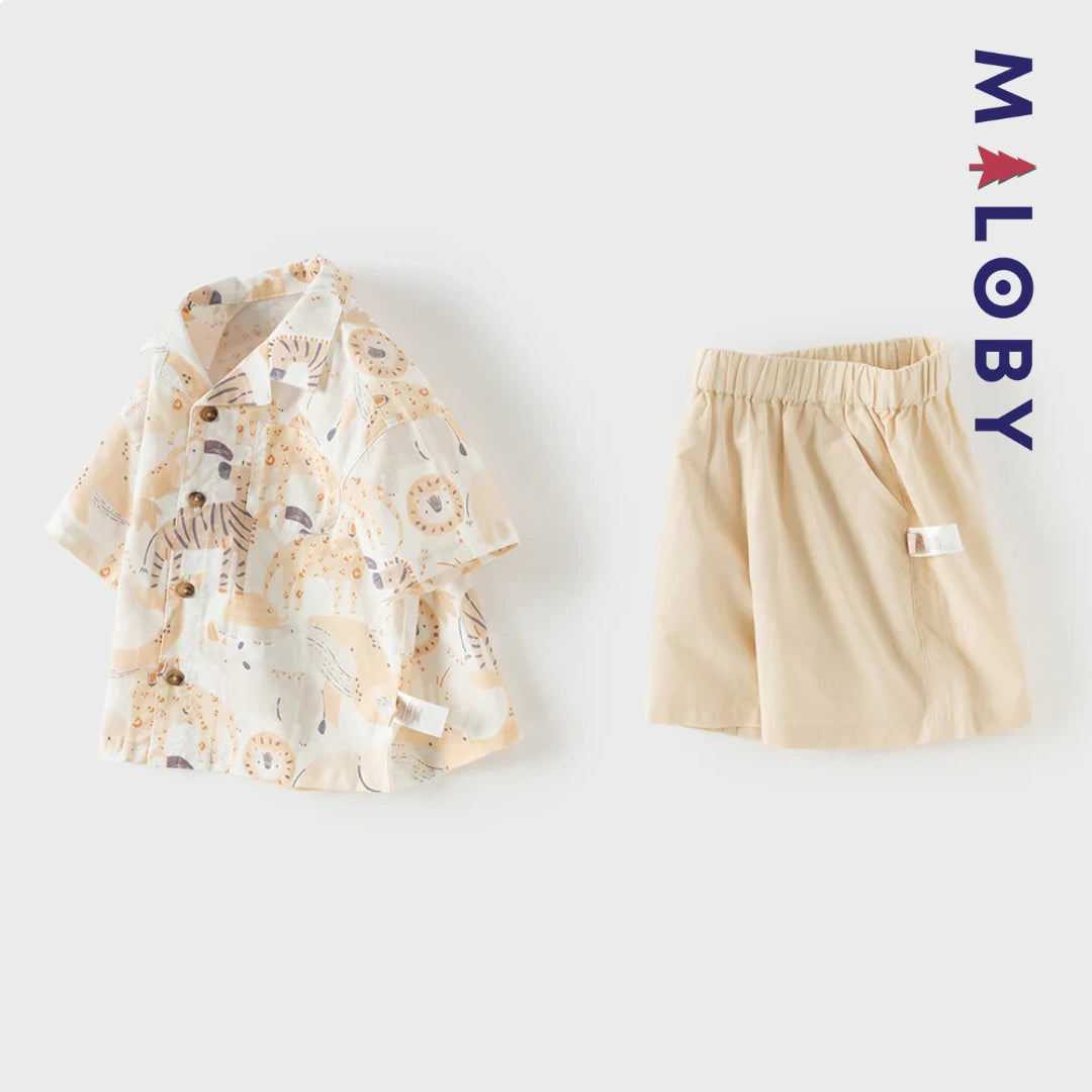 Ensemble Été en lin chemise+short -Imprimé
