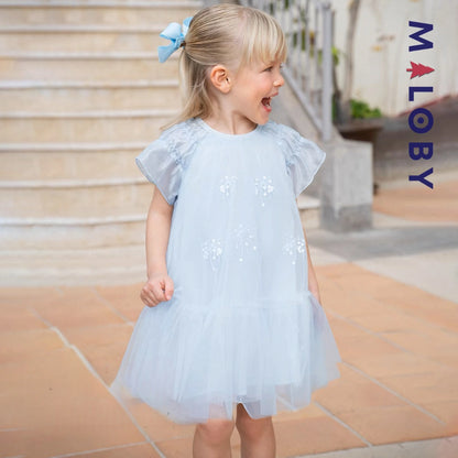 Robe de princesse à manches papillon -Bleu ciel