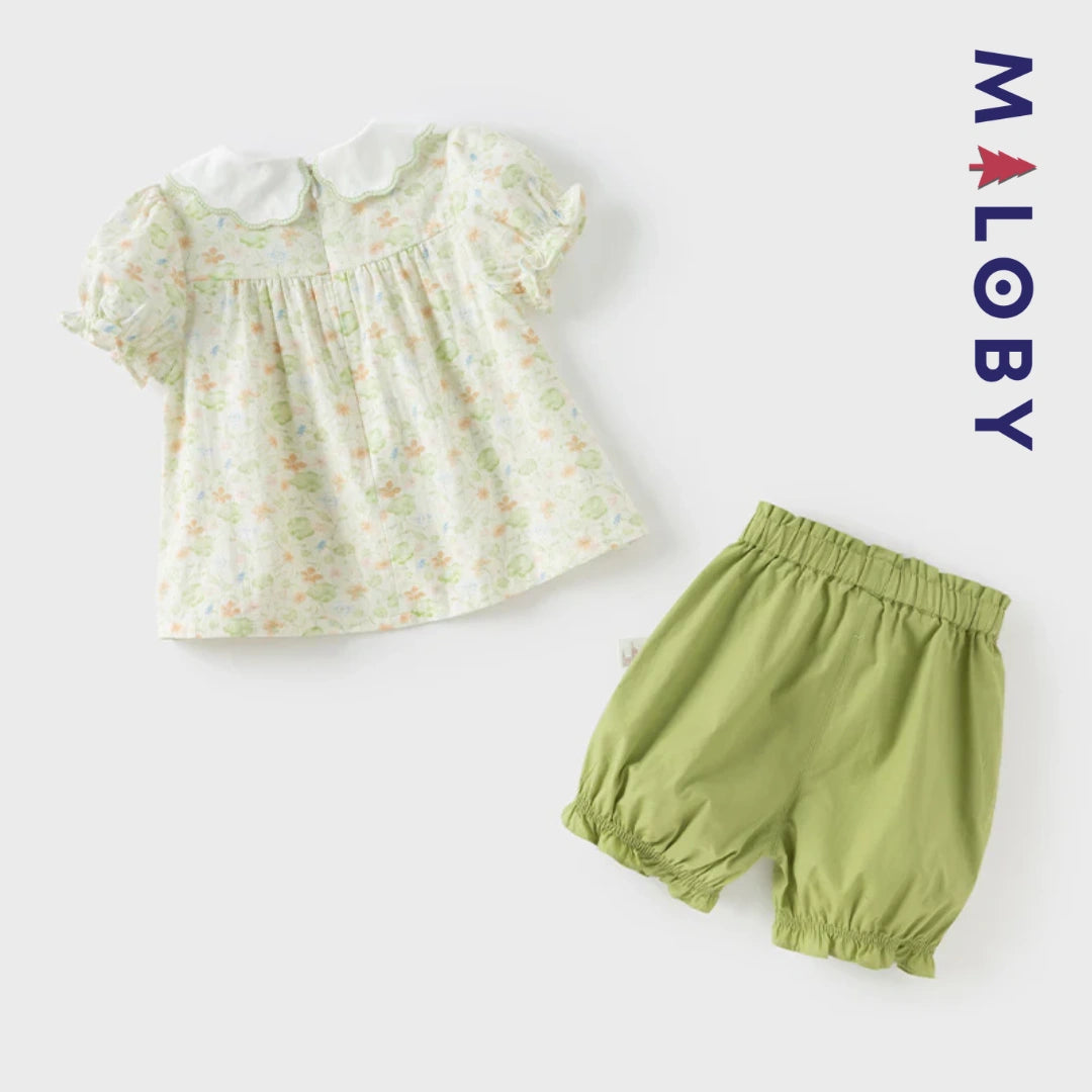 Ensemble floral 2 pièces Tunique+Short enfant fille- Vert