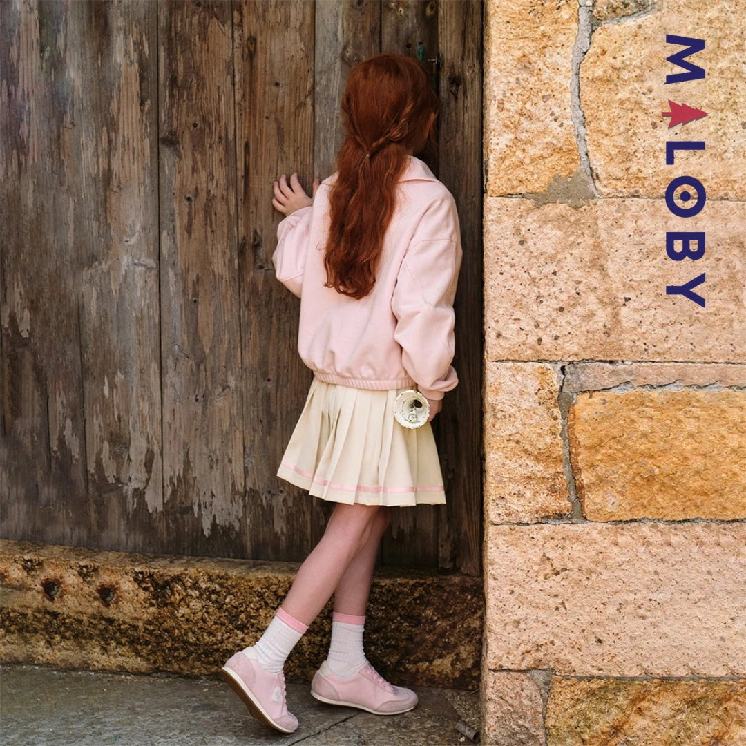 Ensemble Sweat +jupe plissée en molleton enfant fille- rose