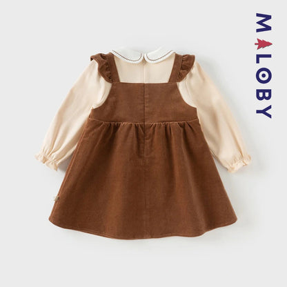Robe bi-matière effet 2 en 1 enfant fille- marron