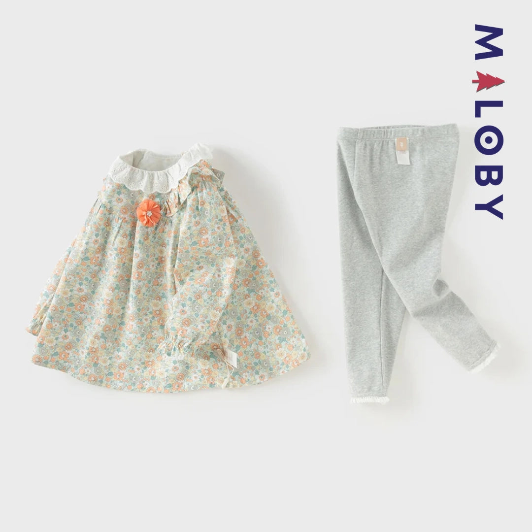 Ensemble blouse fleurie & legging enfant fille- Vert imprimé