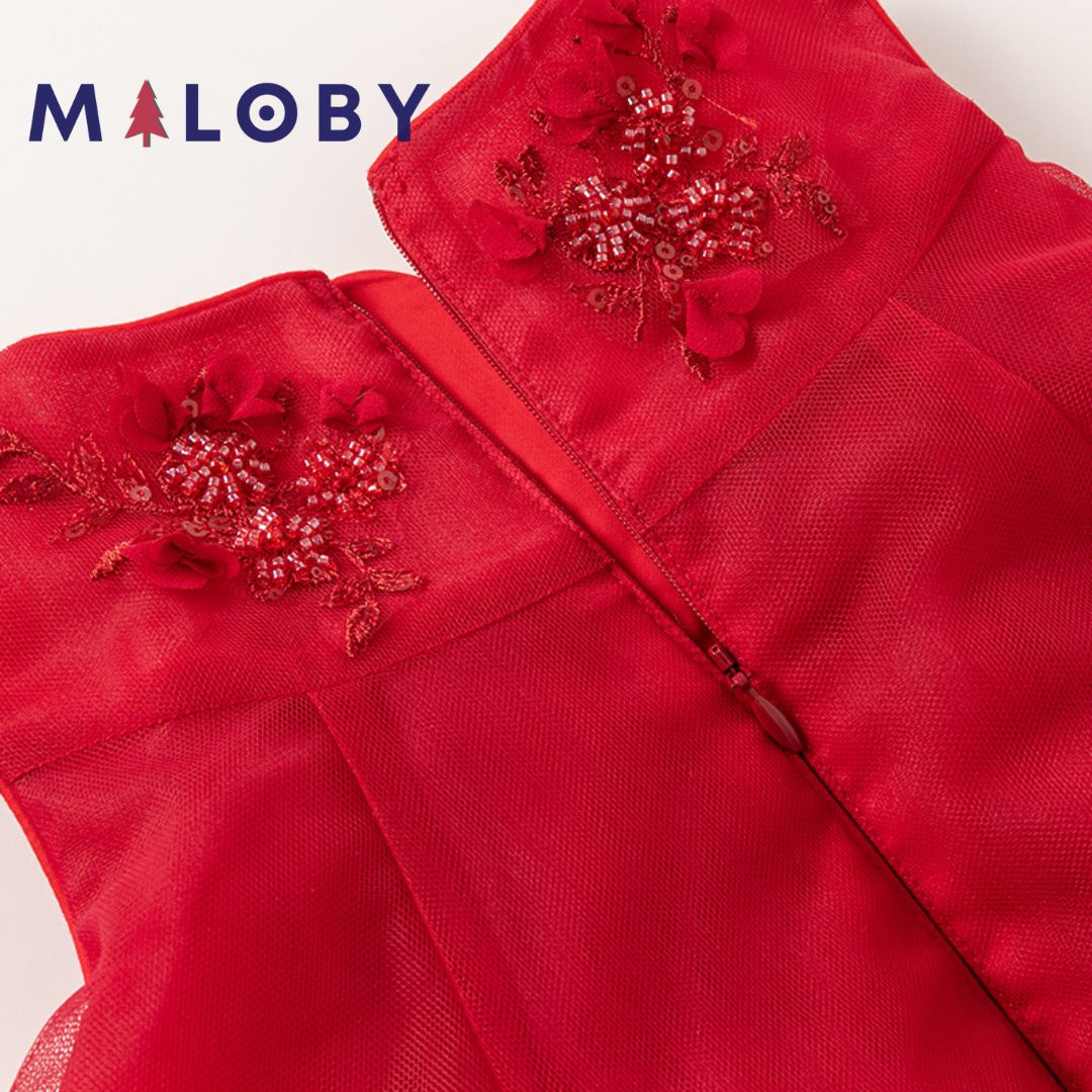 Robe cérémonie perlée- Rouge -robes et ensembles pour filles, bébés et garcons - MALOBY