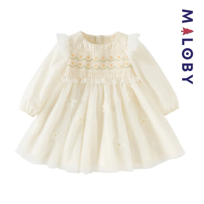 Robe de cérémonie à smocks enfant fille -Jaune