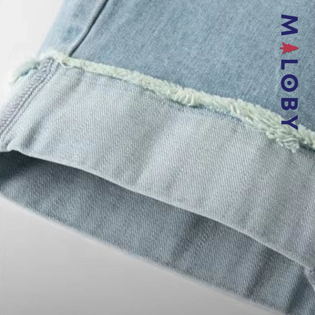 Pantalon denim avec large revers enfant fille-Bleu -robes et ensembles pour filles, bébés et garcons - MALOBY