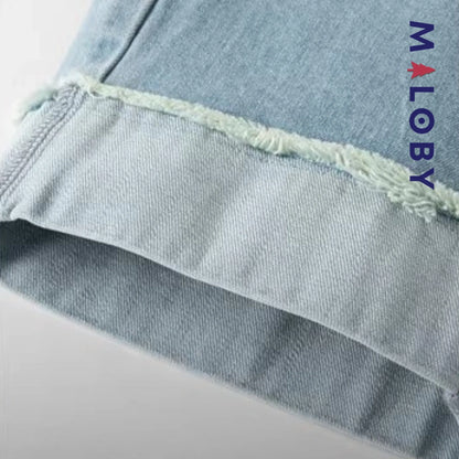 Pantalon denim avec large revers enfant fille-Bleu -robes et ensembles pour filles, bébés et garcons - MALOBY
