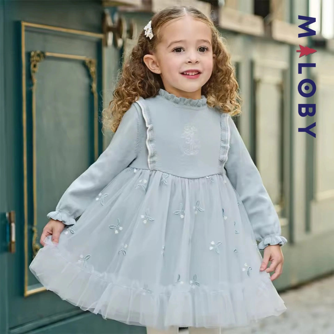 Robe princesse bi-matière enfant fille -Bleu ciel -robes et ensembles pour filles, bébés et garcons - MALOBY