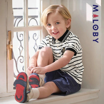 Polo rayé pour été enfants garçon - Blanc/Noir