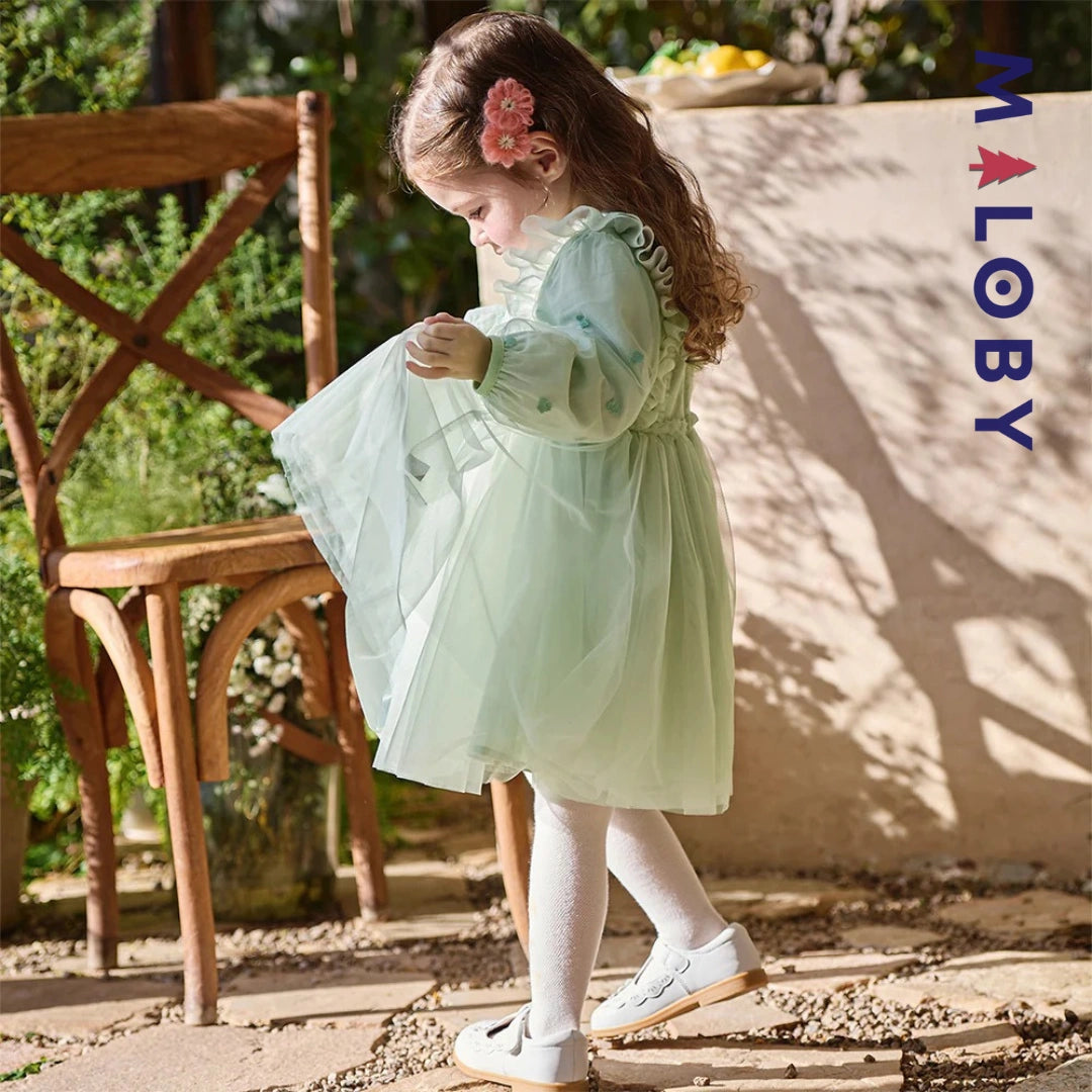Robe cérémonie brodée fleurs enfant fille -Vert