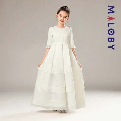 Robe longue de cérémonie en dentelle -Blanc
