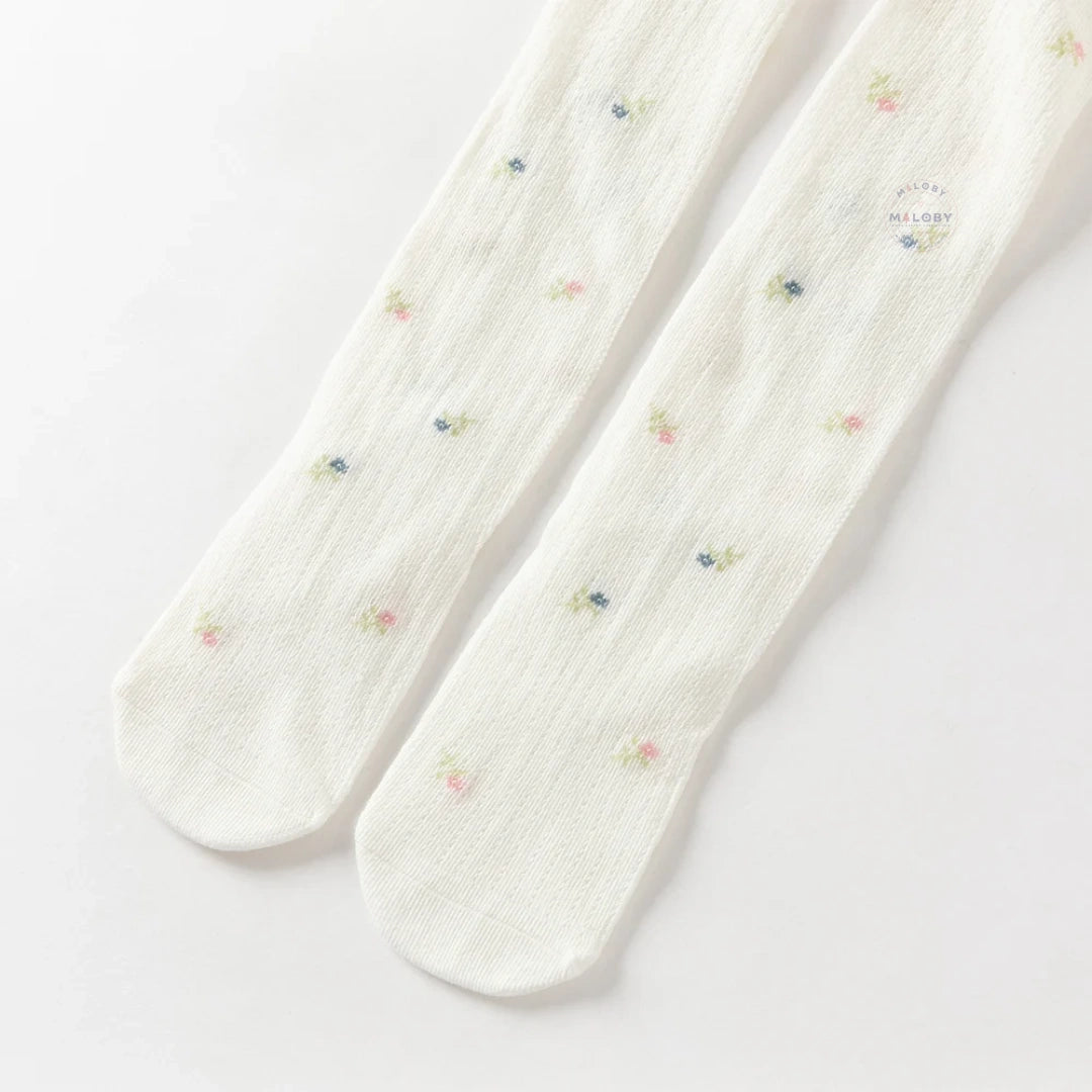 Collant en pointelle épais à motifs fleurettes enfant fille blanc - MALOBY