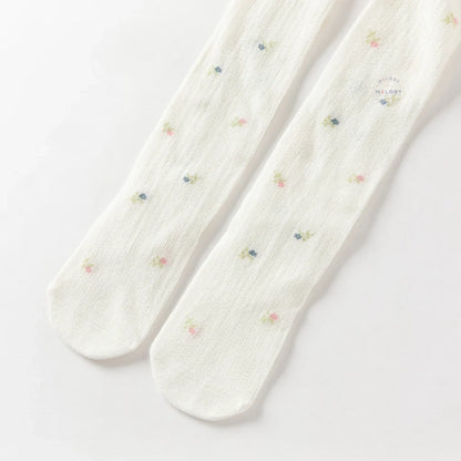 Collant en pointelle épais à motifs fleurettes enfant fille blanc - MALOBY