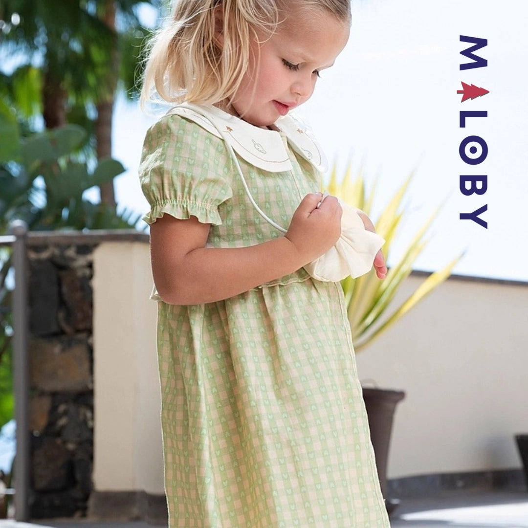 Ensemble robe d'été col claudine+sac enfant fille -vert