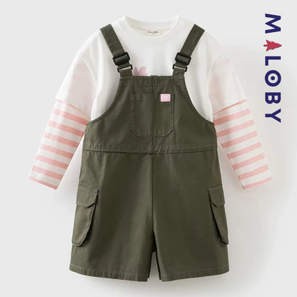 Ensemble Chaussettes +Salopette Short Cargo Enfant fille -Kaki