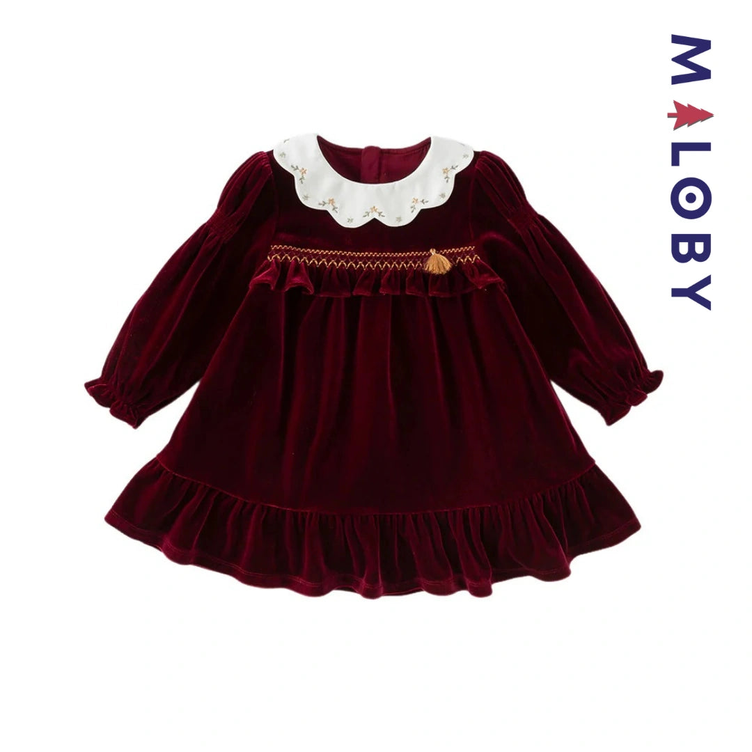 Robe en velours unie enfant fille - bordeaux