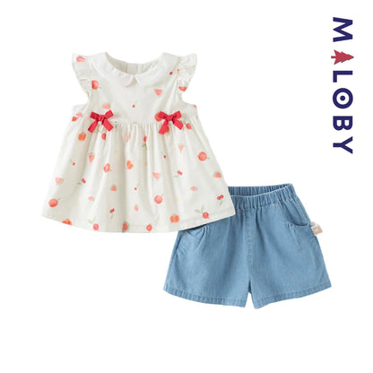 Ensemble été 2 pièces Tunique+Short en pur coton enfant fille- Imprimé