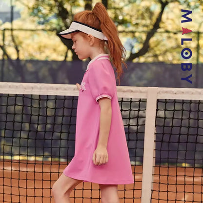 Robe polo pour été en piqué de coton enfant fille -Rose