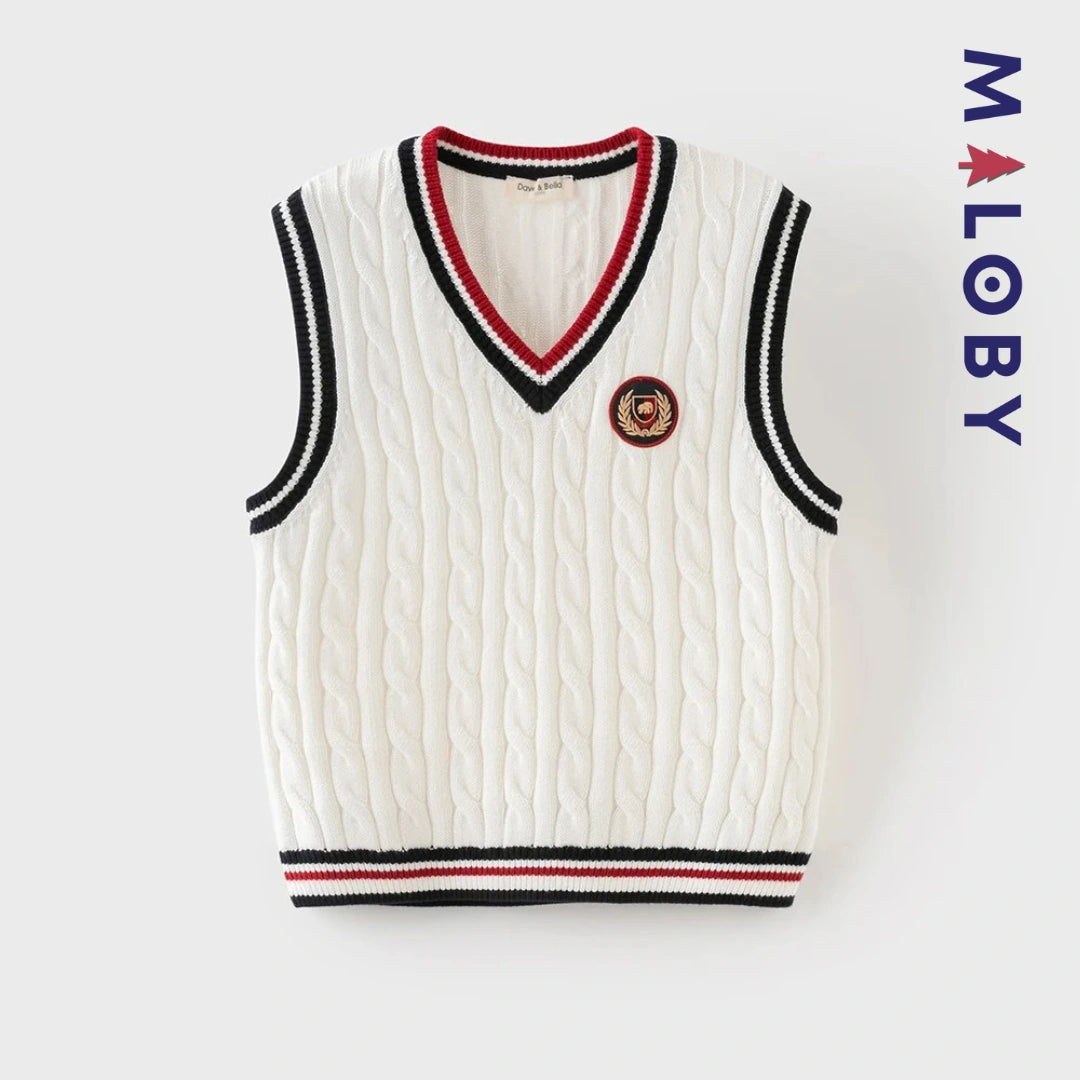Pull sans manches style collège enfant garçon -Blanc -robes et ensembles pour filles, bébés et garcons - MALOBY