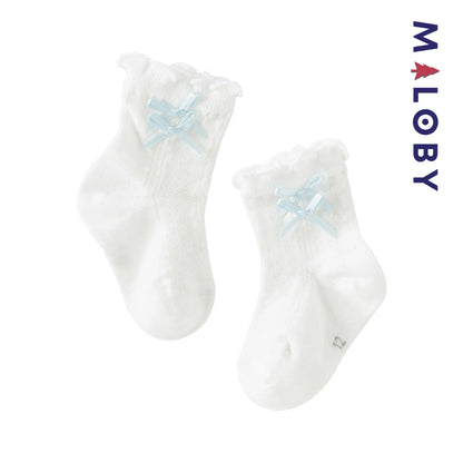 Chaussettes mi-mollet à nœud enfant fille - Blanc