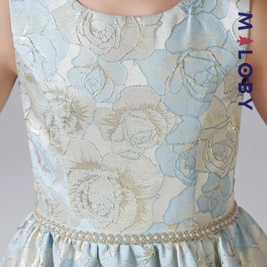 Robe longue de cérémonie à manches courtes- Bleu ciel -robes et ensembles pour filles, bébés et garcons - MALOBY