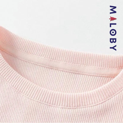 Robe cérémonie bi-matière motif fleur enfant fille- Rose