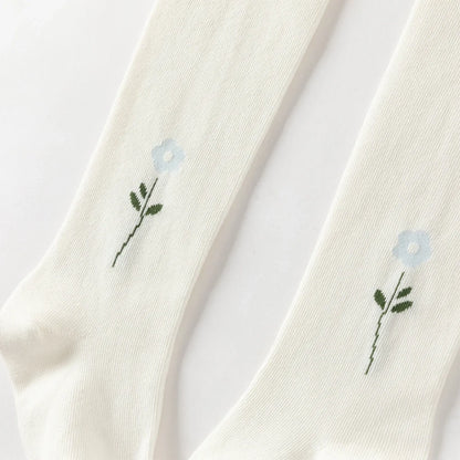 Collants épais brodés fleur enfant fille beige, vêtement enfant maroc - MALOBY