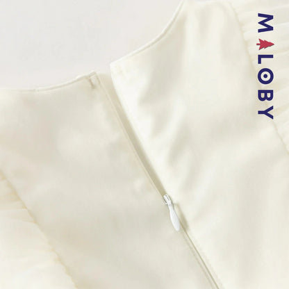 Robe cérémonie brodée manches courtes enfant fille -Beige