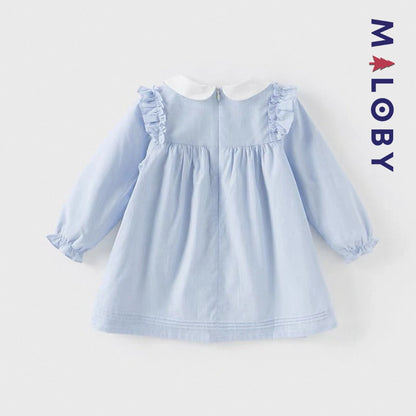 Robe rayée col claudine enfant fille-bleu ciel