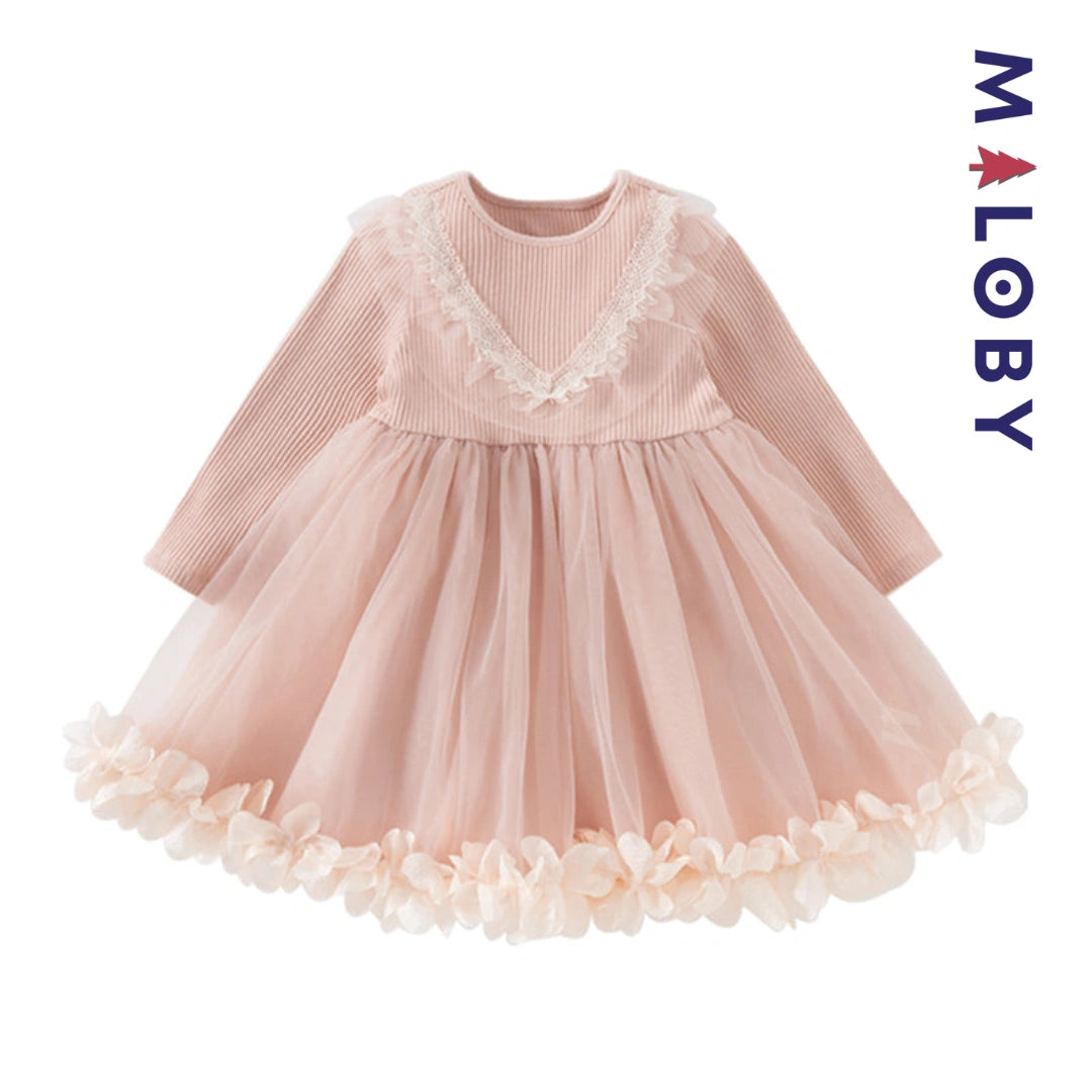 Robe cérémonie bi-matière enfant fille-Rose -robes et ensembles pour filles, bébés et garcons - MALOBY