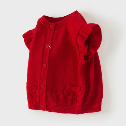 Gilet sans manches en maille 100% coton enfant fille -Rouge/Rose