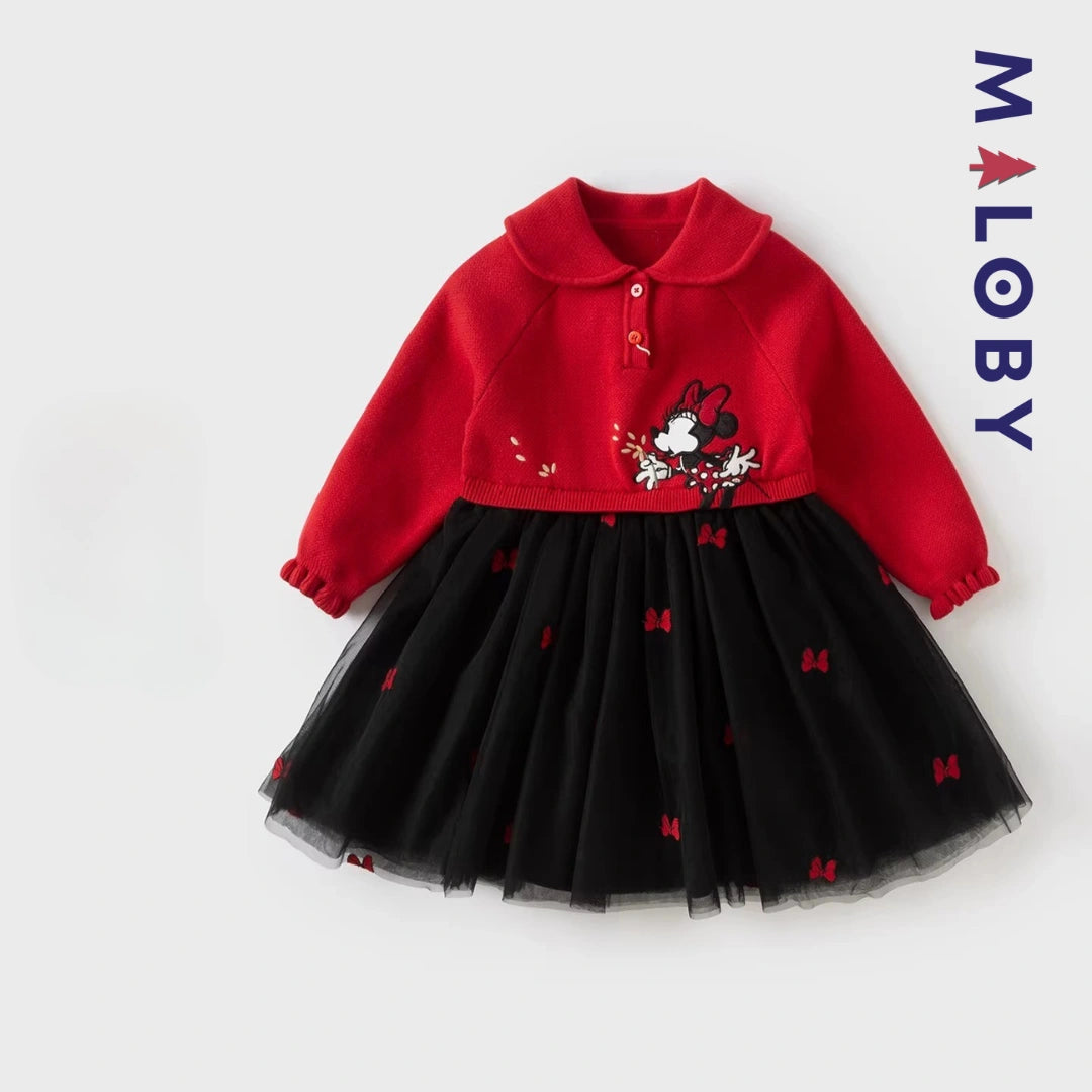 Robe Minnie bi-matière enfant fille -Rouge -robes et ensembles pour filles, bébés et garcons - MALOBY