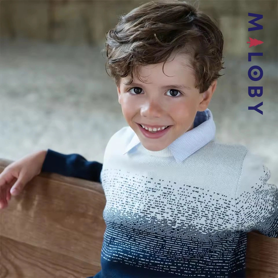 Pull à col chemise effet 2 en 1 enfant garçon -Marine -robes et ensembles pour filles, bébés et garcons - MALOBY