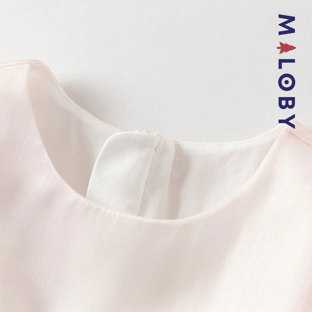 Robe cérémonie à fleurs brodées enfant fille- Rose poudré