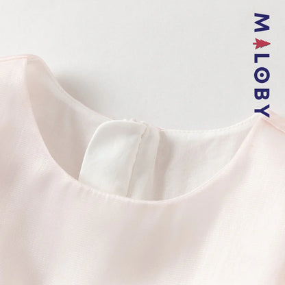 Robe cérémonie à fleurs brodées enfant fille- Rose poudré