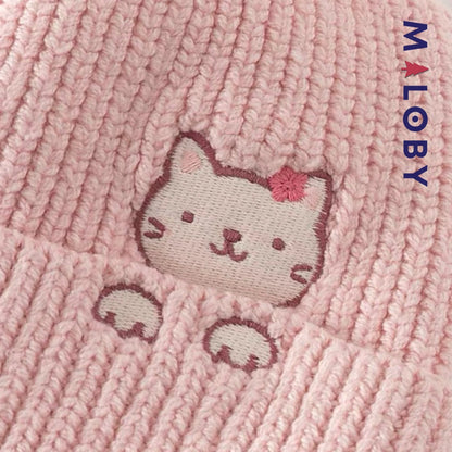 Bonnet en maille enfant fille- Rose