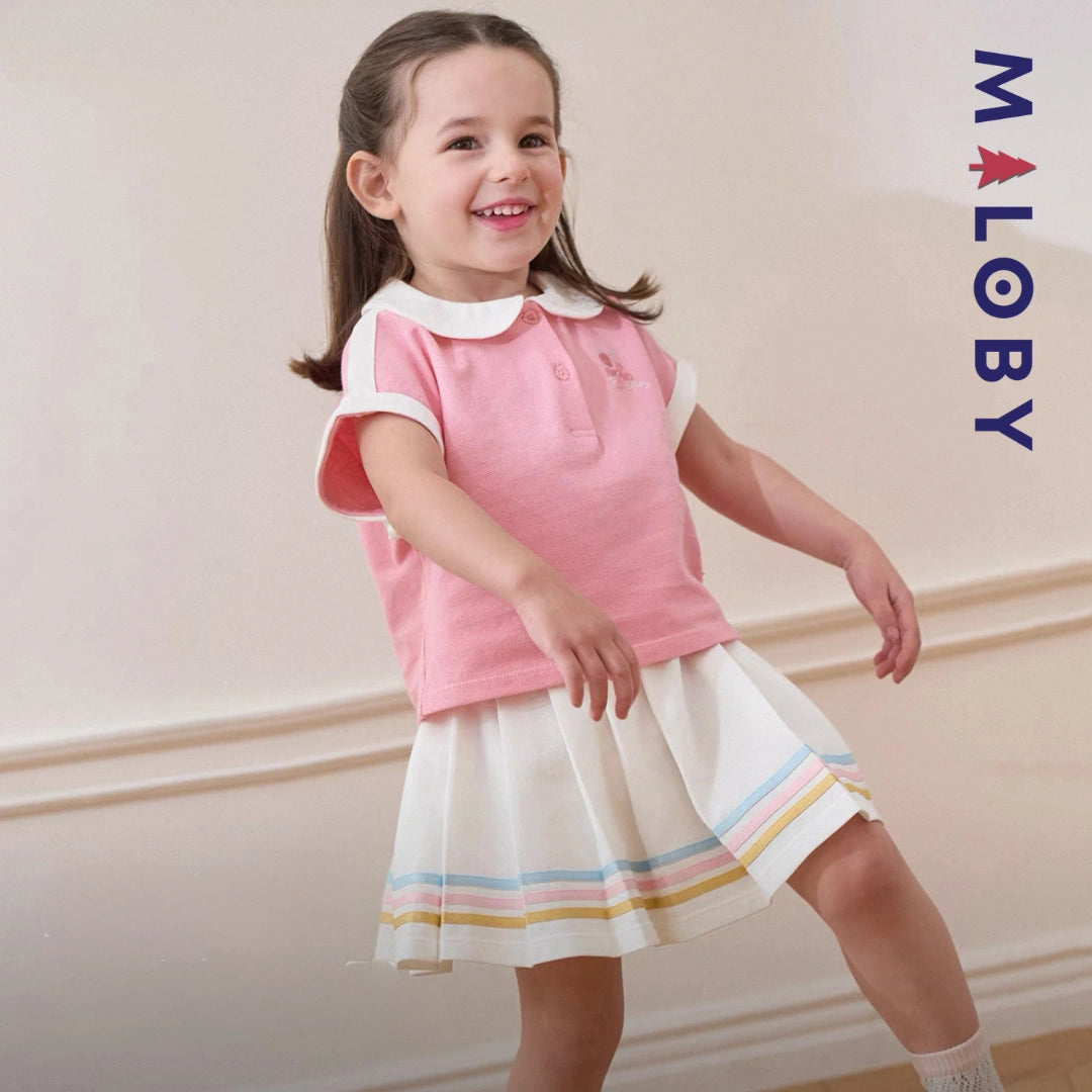 Ensemble été sweat+jupe short plissée enfant fille -Rose