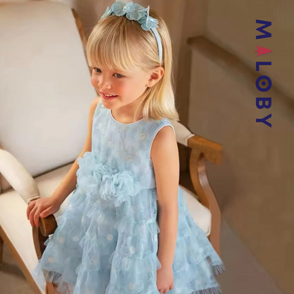 Ensemble robe de cérémonie + bandeau à volants enfant fille -Bleu ciel