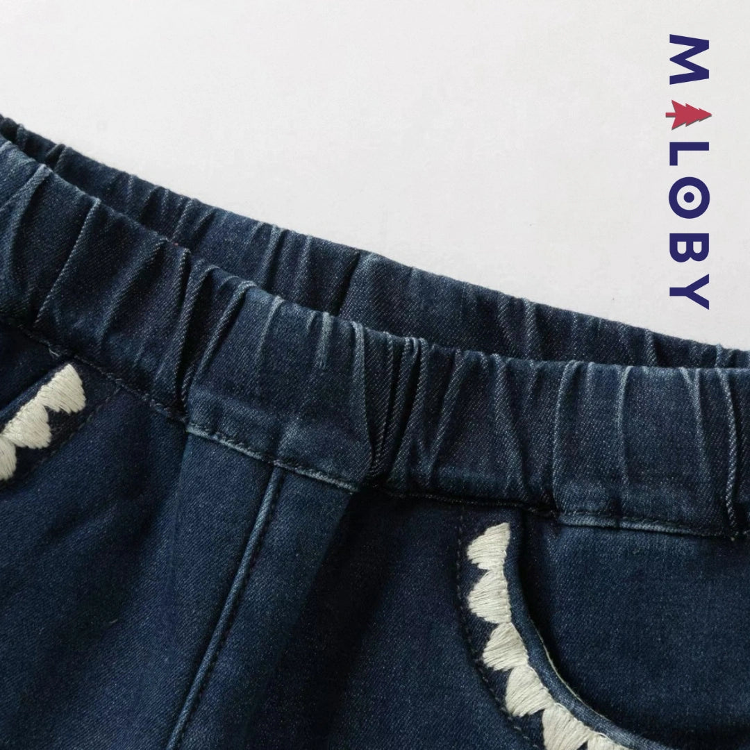 Pantalon évasé brodée enfant fille- bleu -robes et ensembles pour filles, bébés et garcons - MALOBY