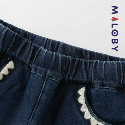 Pantalon évasé brodée enfant fille- bleu -robes et ensembles pour filles, bébés et garcons - MALOBY
