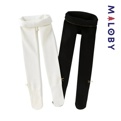 Collant épais à nœuds enfant fille- beige/noir