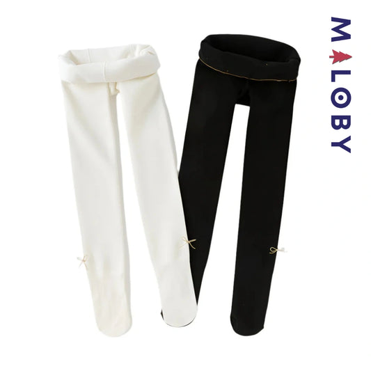 Collant épais à nœuds enfant fille- beige/noir