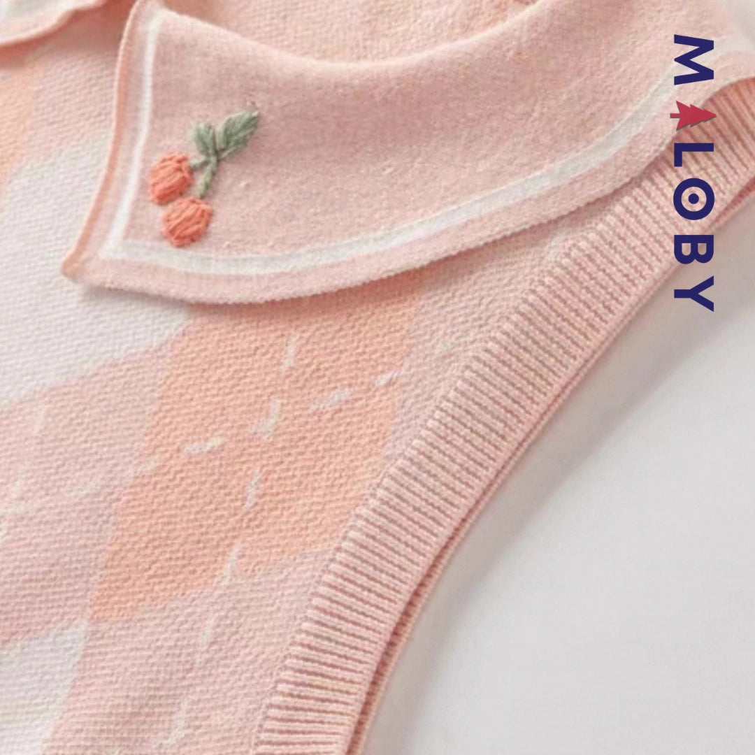 Pull sans manches à col brodé enfant fille– Rose