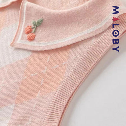 Pull sans manches à col brodé enfant fille– Rose