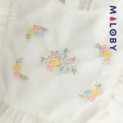 Robe cérémonie brodée fleurs enfant fille -Beige