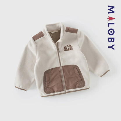 Sweat zippé en maille polaire enfant garçon - Beige -robes et ensembles pour filles, bébés et garcons - MALOBY