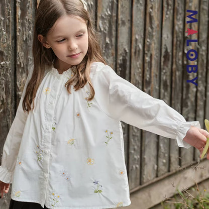 Chemise brodée en pur coton enfant fille -Beige