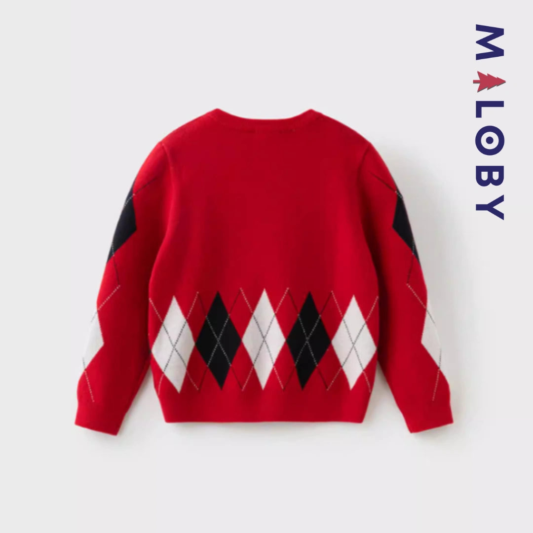 Pull Jacquard encolure ronde enfant garçon -Rouge -robes et ensembles pour filles, bébés et garcons - MALOBY